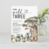 Modern Young Wild en Drie Safari 3e verjaardag Kaart (Staand voorkant)