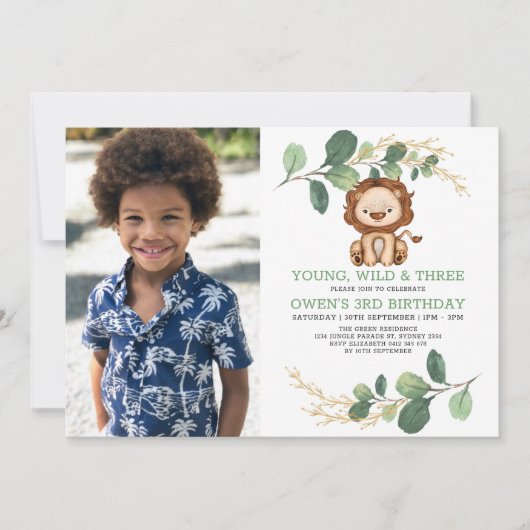 Modern Young Wild & Three Lion 3rd Verjaardag Jong Kaart (Voorkant)