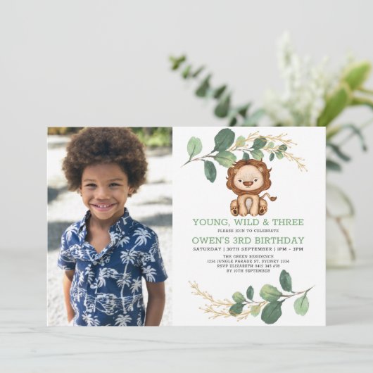 Modern Young Wild & Three Lion 3rd Verjaardag Jong Kaart (Staand voorkant)