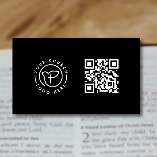 Modern Your Church Logo QR Code Zwart-wit Visitekaartje