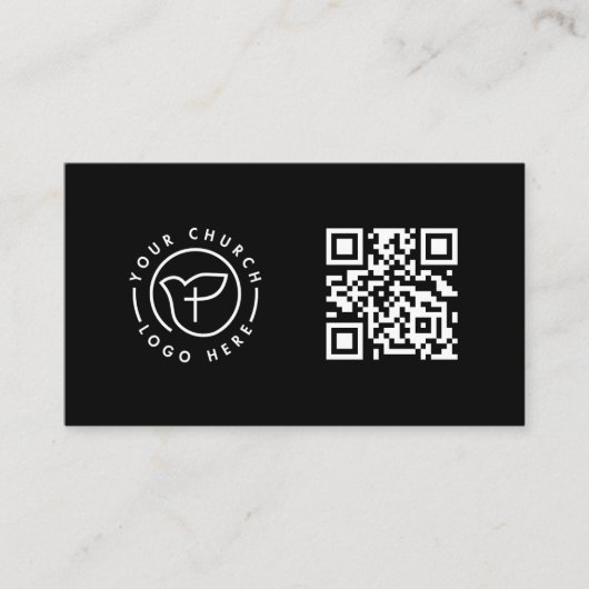 Modern Your Church Logo QR Code Zwart-wit Visitekaartje (Voorkant)
