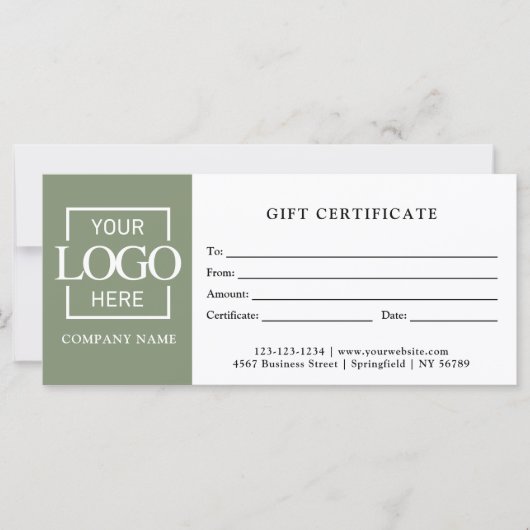 Modern Zachegroen Zakelijk Logo Cadeaubon (Voorkant)