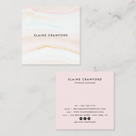 Modern zacht pastel roze marmeren agaat patroon vierkante visitekaartje (Voorkant / Achterkant)
