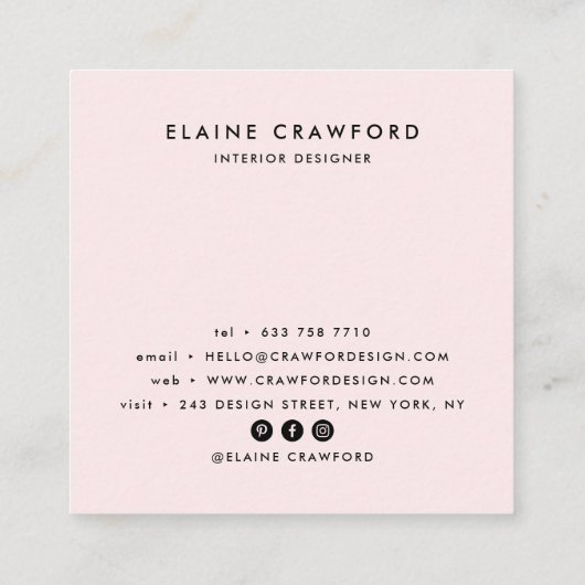 Modern zacht pastel roze marmeren agaat patroon vierkante visitekaartje (Achterkant)