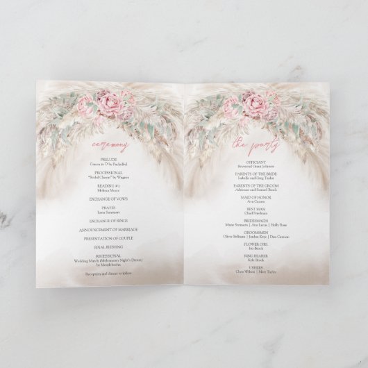 Modern zacht pastel roze roos pampas gevouwen prog programma (Binnen)