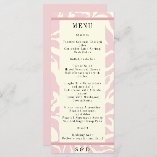 Modern zacht roze en wit Matisse kunst Bruiloft Menu (Voorkant / Achterkant)