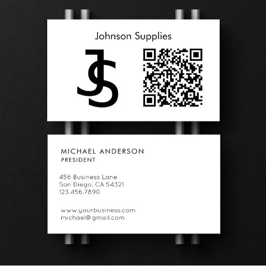 Modern Zakelijk Aangepast Monogramlogo en QR-code Visitekaartje