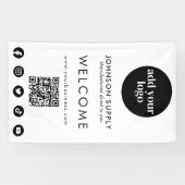 Modern Zakelijk Bedrijfslogo en QR-code Spandoek (Horizontaal)