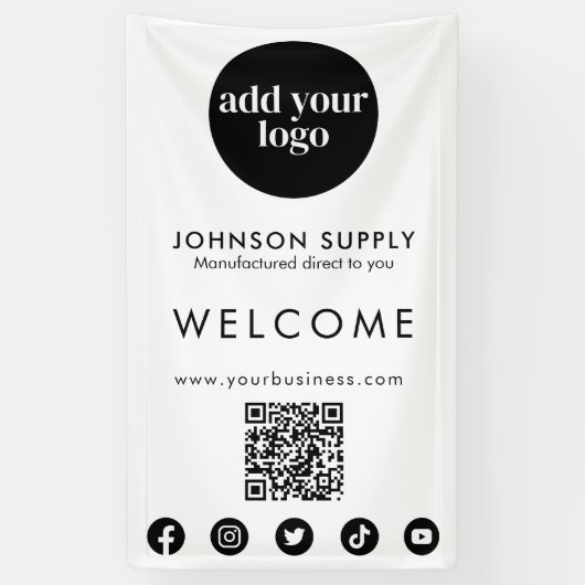 Modern Zakelijk Bedrijfslogo en QR-code Spandoek (Verticaal)