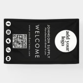 Modern Zakelijk Bedrijfslogo en QR-code Spandoek (Horizontaal)
