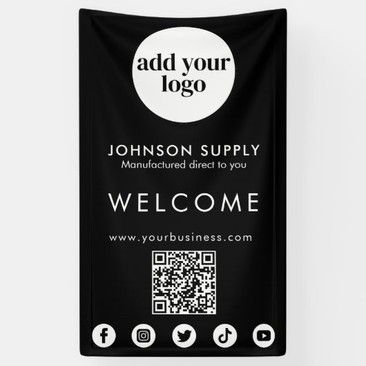 Modern Zakelijk Bedrijfslogo en QR-code Spandoek (Verticaal)
