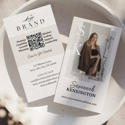 Modern Zakelijk Foto Monogram & Logo QR Code Visitekaartje