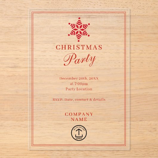 Modern zakelijk kerstfeest acryl uitnodigingen (Voorkant)