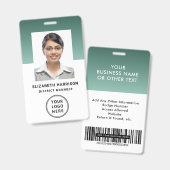 Modern Zakelijk Logo Barcode Groen Foto ID Badge (Voor- en achterkant)