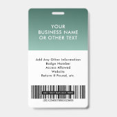 Modern Zakelijk Logo Barcode Groen Foto ID Badge (Achterkant)
