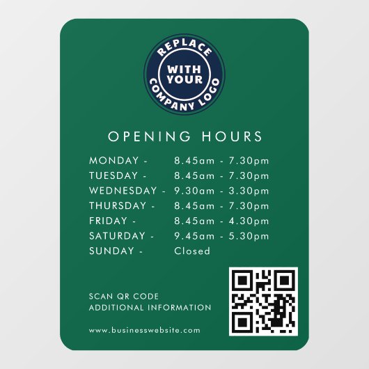 Modern Zakelijk Logo QR-code Openingsuren Groen Raamsticker (Vel)