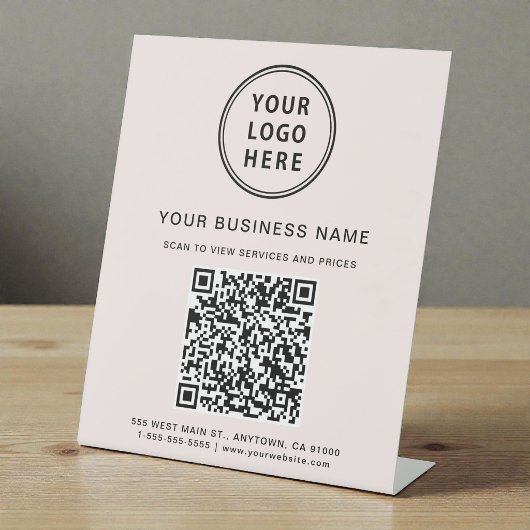 Modern Zakelijk Logo QR Code Roze Reclamebord Met Voetstuk