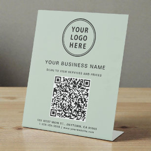 Modern zakelijk logo QR-code saliegroen Reclamebord Met Voetstuk
