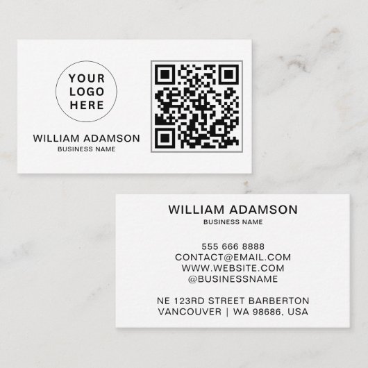 Modern Zakelijk Logo, QR Code | Wit Professioneel Visitekaartje (Voorkant / Achterkant)