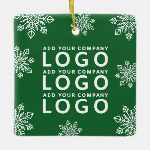 Modern Zakelijk Logo Sneeuwvlokken Groen En Wit Keramisch Ornament