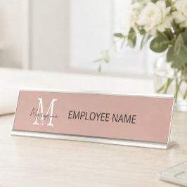 Modern Zakelijk Monogram Roze Bureau Naambordje