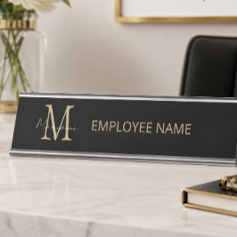 Modern Zakelijk Monogram Zwart Bureau Naambordje