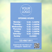 Modern Zakelijk Openingstijden Logo Qr Code Blauw Raamsticker (Vel 3)