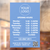 Modern Zakelijk Openingstijden Logo Qr Code Blauw Raamsticker (Vel 2)