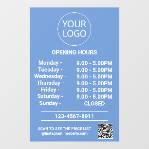 Modern Zakelijk Openingstijden Logo Qr Code Blauw Raamsticker