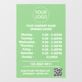 Modern Zakelijk Openingstijden Logo Qr Code Groen Raamsticker (Vel)