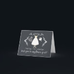 Modern zal je mijn Bloemenmeisje zijn<br><div class="desc">Stijlvol zal je zijn mijn bloemenmeisje-kaart met een fancy wit lijst met een trouwjurk,  trouwschoenen,  bloembouquet en veil op een moderne zwarte achtergrond.</div>