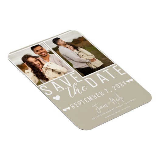 Modern Zand Beige Save the Date 2 Foto Bruiloft Magneet (Rechterzijde)