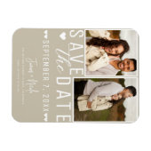 Modern Zand Beige Save the Date 2 Foto Bruiloft Magneet (Horizontaal)