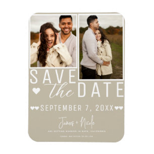 Modern Zand Beige Save the Date 2 Foto Bruiloft Magneet