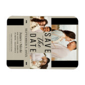 Modern Zand Beige Save the Date 3 Foto Bruiloft Magneet (Horizontaal)
