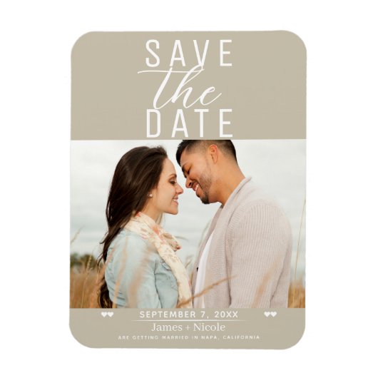 Modern Zand Beige Save the Date Wedding Photo Magneet (Verticaal)