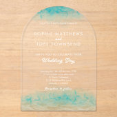 Modern Zand & Zee Blauwgroen White Beach Thema bru Acryl Uitnodigingen (Voorkant)