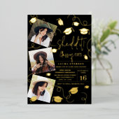 Modern Ze deed het afstuderen van zwarte foto's Folie Uitnodiging (Staand Voorkant)