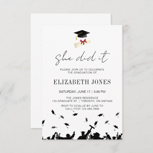 Modern Ze Heeft Het Gedaan Afstudeerfeest Minimali Kaart (Voorkant / Achterkant)