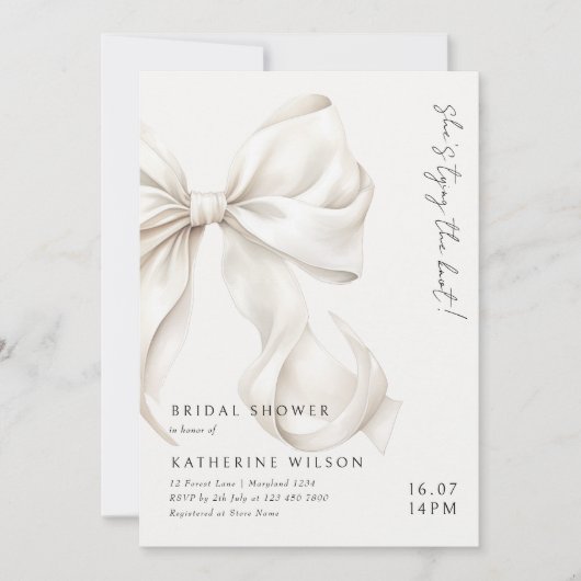 Modern Ze is Tying the Knot Bow Vrijgezellenfeest Kaart (Voorkant)