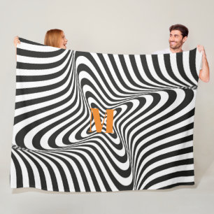 Modern Zebra Design Retro Wave Monogram Fleece Deken