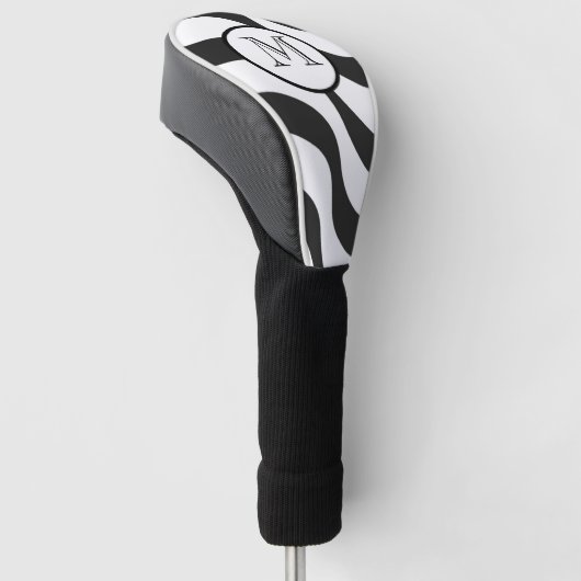 Modern Zebra Monogram Zwart Wit Strepen Golfheadcover (Schuin)