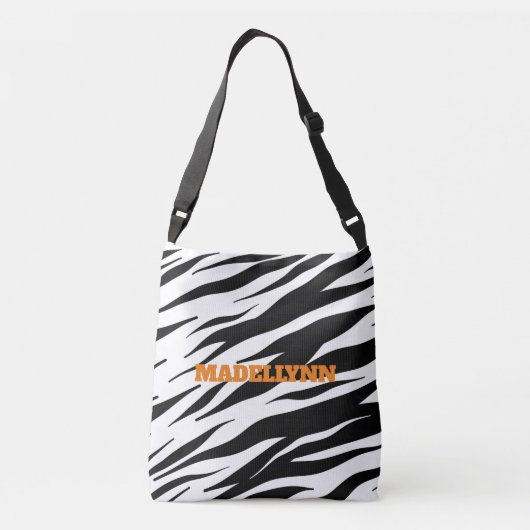 Modern Zebra Pattern Personalized Oranje Text Tas (Achterkant)