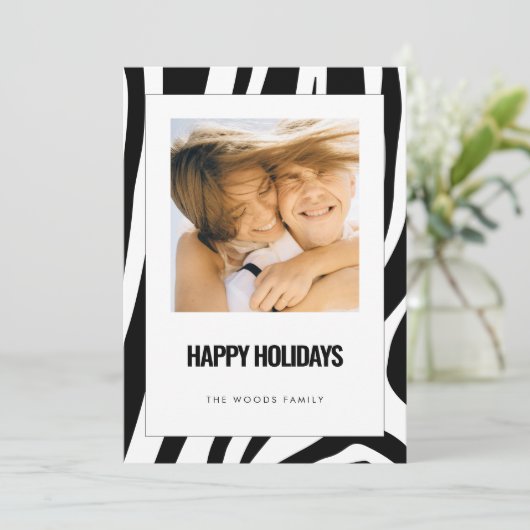Modern Zebra Prettige feestdagen zwart en wit Feestdagenkaart (Staand voorkant)