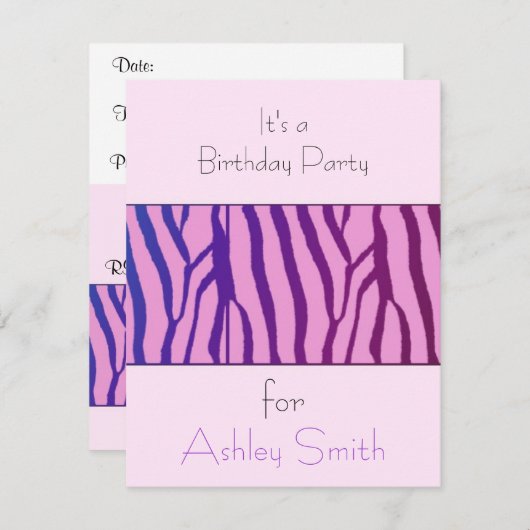 Modern Zebra Print Birthday Uitnodiging (Voorkant / Achterkant)