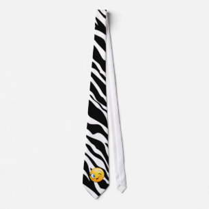 Modern Zebra Print,Emoji Winking Stropdas