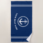 Modern Zee Anchor met Boat Name Navy Blue Strandlaken (Voorkant)