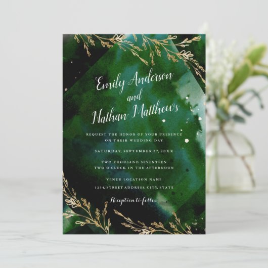 Modern Zee Green Emerald Wedding Invitation Kaart (Staand voorkant)