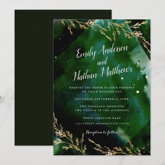 Modern Zee Green Emerald Wedding Invitation Kaart (Voorkant / Achterkant)