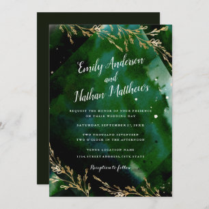 Modern Zee Green Emerald Wedding Invitation Kaart